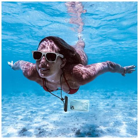 Custodia Impermeabile Per Smartphone Da 7,2 Pollici Con Custodia Cilindrica E Cordino, Nero Transparente - Foto 5