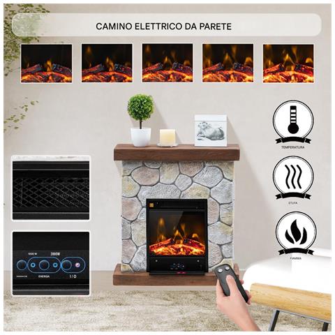 Camino Elettrico Cortina Con Fiamma Realistica Caminetto Riscaldamento 2000 W - Foto 4