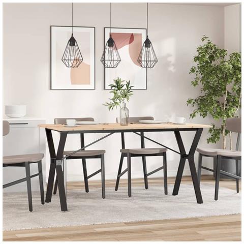 Tavolo Da Pranzo Telaio A Y 140x80x75 Cm Legno Pino E Acciaio - Foto 3
