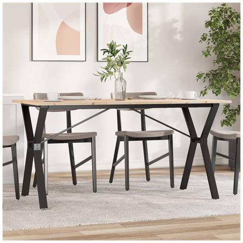 Tavolo Da Pranzo Telaio A Y 140x80x75 Cm Legno Pino E Acciaio - Foto 1