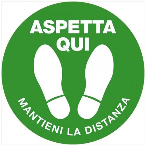 Conf. 2 Bolli Adesivi ''aspetta Qui'' Diametro 40 Cm Verdi - Foto 1