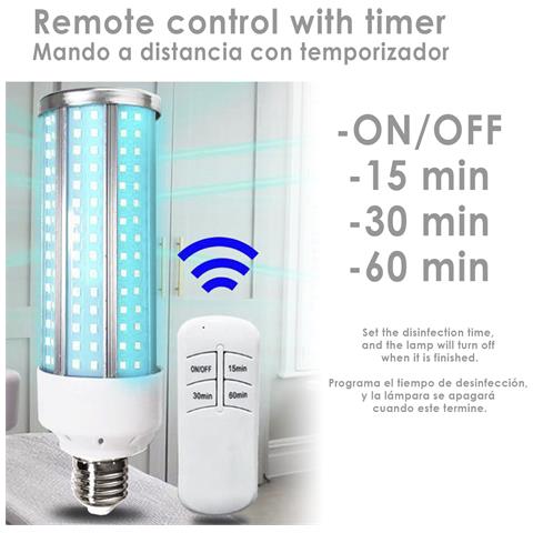 Lampada Led Uvc Germicida + Ozono Con Attacco E27 E Telecomando. 8x8x20 Cm. Colore Bianco - Foto 6