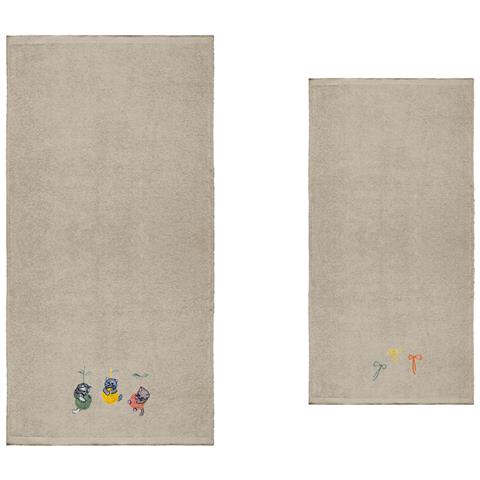 Set Asciugamano Copiola Salvietta Bagno Spugna 100% Cotone Gatto Gomitolo Copiola Tortora - Foto 2