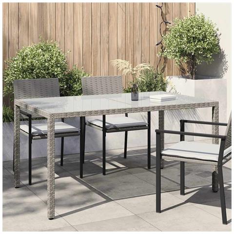 Tavolo Giardino 150x90x75cm Vetro Temperato E Polyrattan Grigio - Foto 7