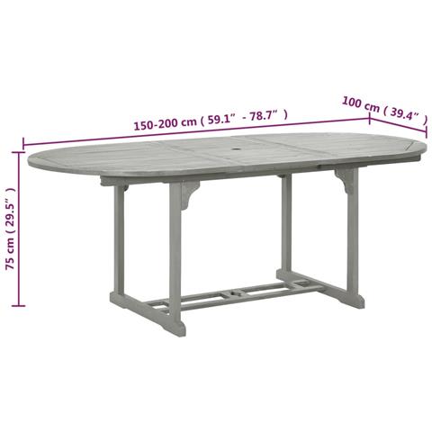 Tavolo Da Giardino Grigio 200x100x75 Cm In Legno Di Acacia - Foto 7