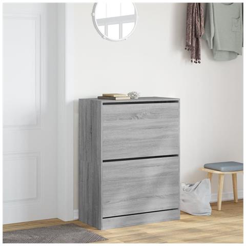 Scarpiera 2 Cassetti Ribaltabili Grigio Sonoma 80x42x108 Cm - Foto 2