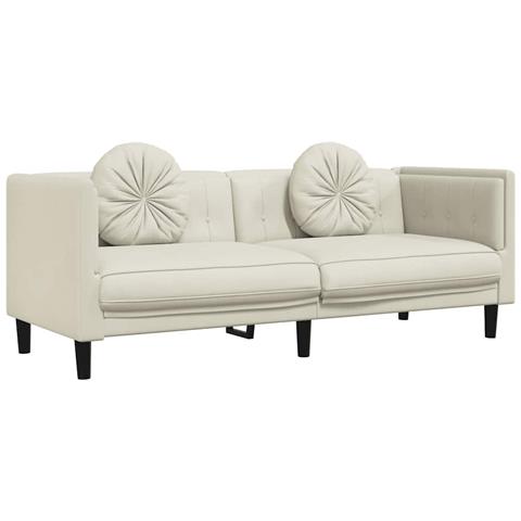 Divano a 3 Posti con Cuscini Crema in Velluto - Foto 1