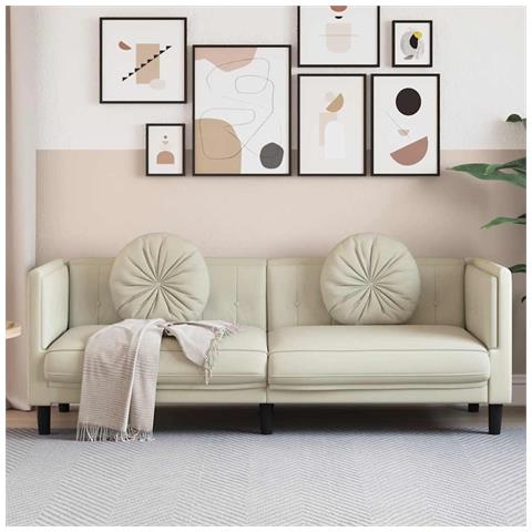 Divano a 3 Posti con Cuscini Crema in Velluto - Foto 2