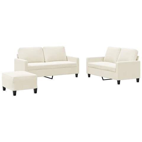 Set di Divani 3 pz con Cuscini Crema in Velluto - Foto 1