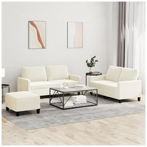 Set di Divani 3 pz con Cuscini Crema in Velluto - Foto 2