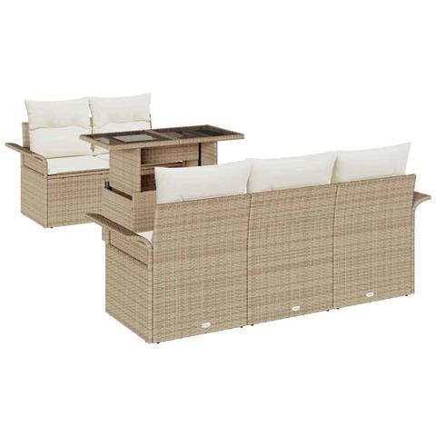 Set Divano da Giardino di 6 Pezzi con Cuscini Beige Polyrattan - Foto 1
