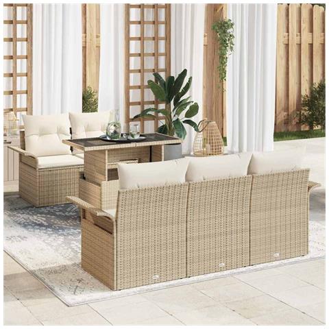 Set Divano da Giardino di 6 Pezzi con Cuscini Beige Polyrattan - Foto 2