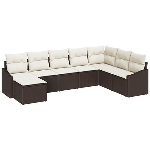 Set pranzo giardino di 8 pezzi con cuscini in polyrattan marrone - Foto 1