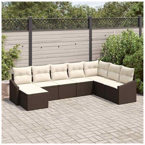 Set pranzo giardino di 8 pezzi con cuscini in polyrattan marrone - Foto 2