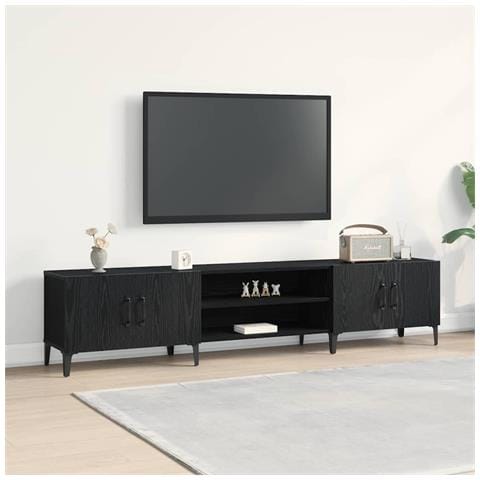 Mobile per TV Nero Rovere 180x31,5x40 cm Legno ingegnerizzato - Foto 2