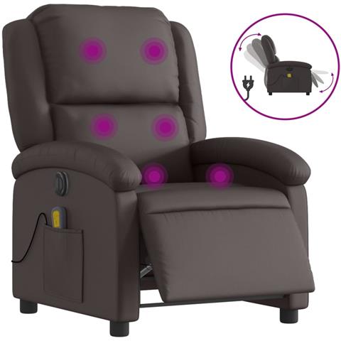 Poltrona Massaggi Reclinante Elettrica Marrone Scuro Vera Pelle - Foto 1