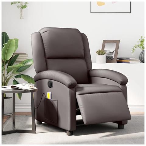 Poltrona Massaggi Reclinante Elettrica Marrone Scuro Vera Pelle - Foto 2