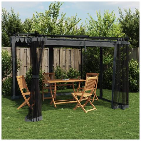 Gazebo con Pareti in Rete Antracite 3x3 m in Acciaio - Foto 2
