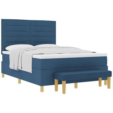 Letto a Box Spring con Materasso & Panchina Blu 140x190 cm Tessuto - Foto 1