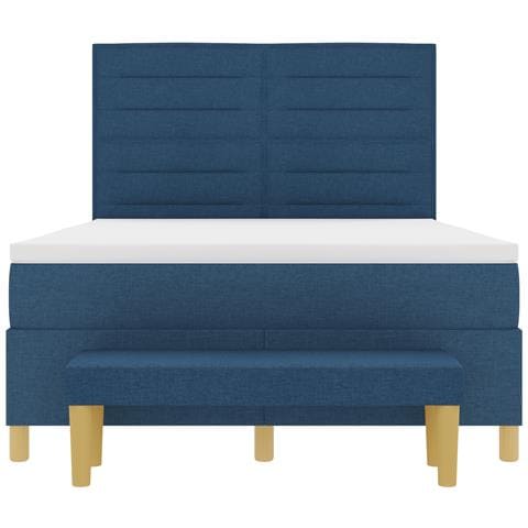 Letto a Box Spring con Materasso & Panchina Blu 140x190 cm Tessuto - Foto 9