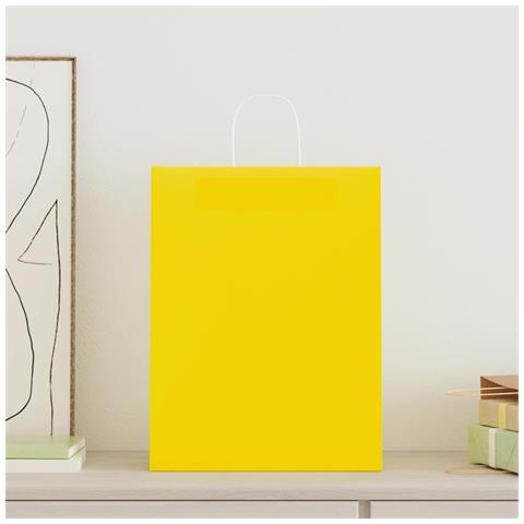 Sacchetti di Carta 250 pz con Manici Gialli 32x12x42 cm - Foto 2