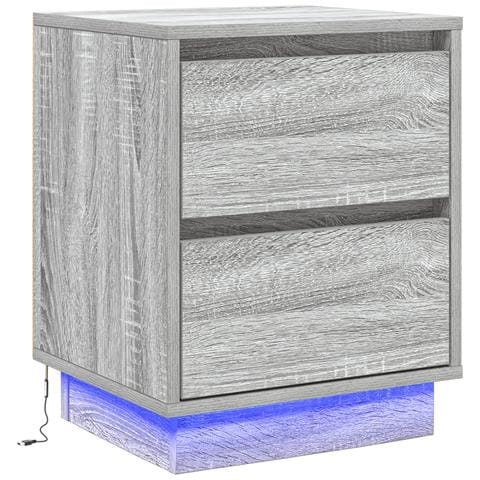 Mobiletto da Comodino con Luci LED Grigio Sonoma 39x34,5x50 cm - Foto 1