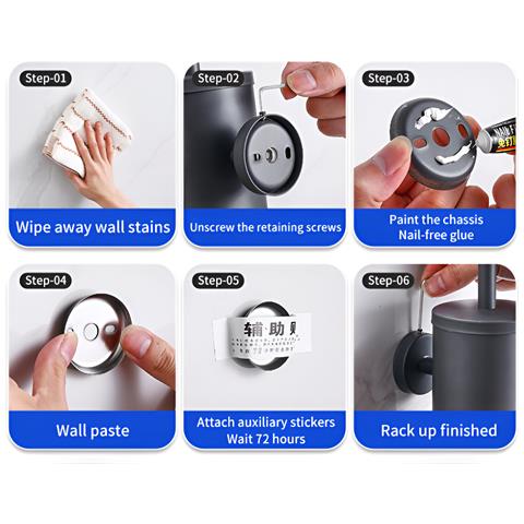 Spazzola Wc Bagno Spazzole Per Wc Acciaio Supporto A Muro Senza Trapano Oro - Foto 2