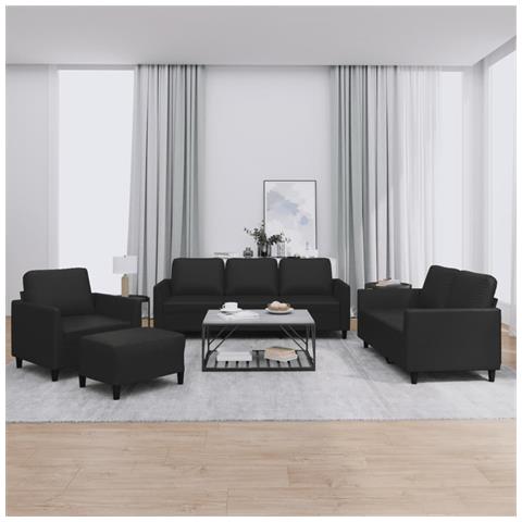 Set di Divani 4 pz con Cuscini Nero in Similpelle - Foto 2