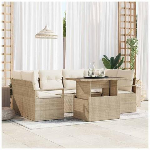 Set Divano da Giardino 7 pcs Beige Poly Rattan - Foto 2