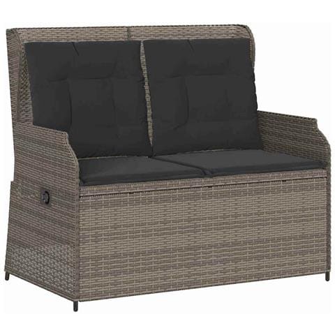 Panchina da giardino con cuscino Grigio Poly Rattan - Foto 1