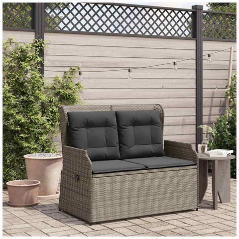 Panchina da giardino con cuscino Grigio Poly Rattan - Foto 2