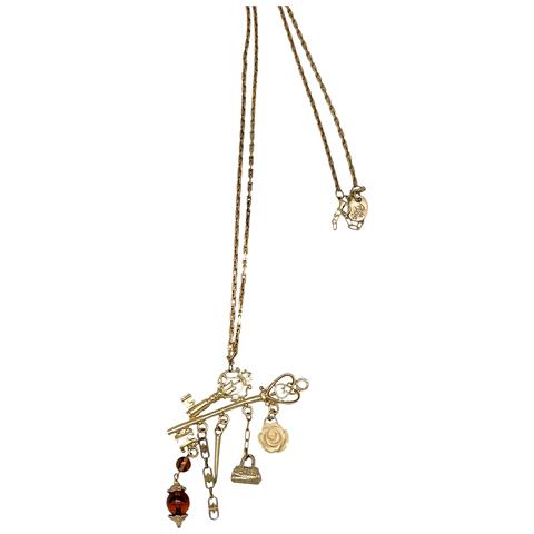 Collana Lunga Key Club Con Ciondolo Charms In Ottone Placcato Oro - Foto 1