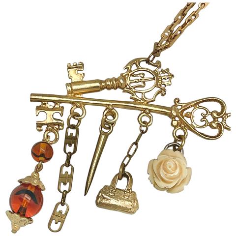 Collana Lunga Key Club Con Ciondolo Charms In Ottone Placcato Oro - Foto 2