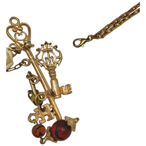 Collana Lunga Key Club Con Ciondolo Charms In Ottone Placcato Oro - Foto 6