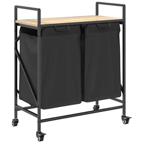 Cesto Portabiancheria 2 Scomparti con Ruote Rovere Sonoma - Foto 1