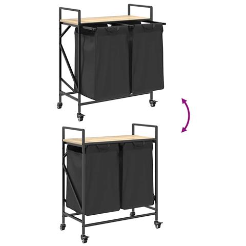 Cesto Portabiancheria 2 Scomparti con Ruote Rovere Sonoma - Foto 9