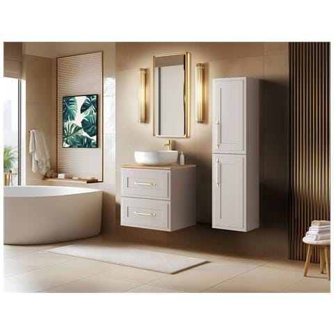 | Set di mobili da bagno - 60 cm & 136 cm - Cashmere opaco - Design funzionale - Mobili da bagno eleganti - Armadio alto da bagno - CLASSIC - Foto 8