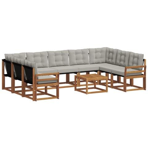 Set di divani da esterno 10 pcs Grigio Naturale e Chiaro - Foto 1