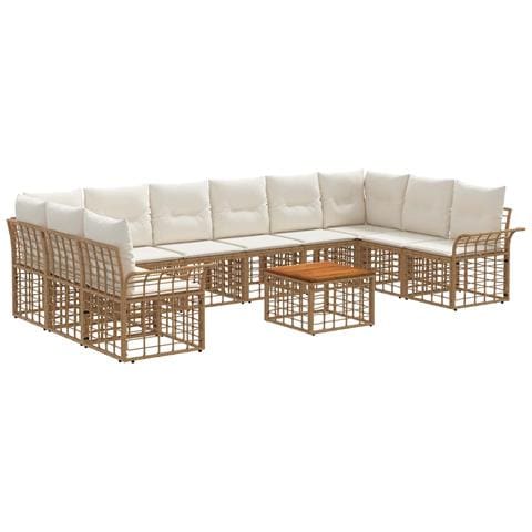 Set di divani da esterno 11 pcs Naturale e Bianco Crema - Foto 1