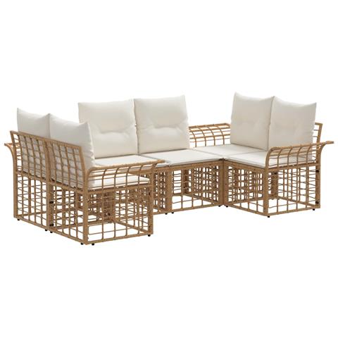 Set di divani da esterno 6 pcs Naturale e Bianco Crema - Foto 1