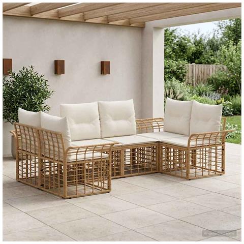 Set di divani da esterno 6 pcs Naturale e Bianco Crema - Foto 2