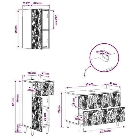 Set di armadietti da bagno in 3 pezzi DELFT Bianco Lucido - Foto 2