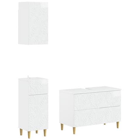 Set di armadietti da bagno in 3 pezzi DELFT Bianco Lucido - Foto 1