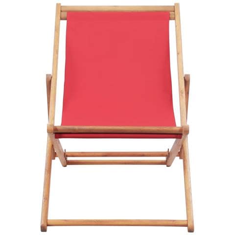 Sdraio da Spiaggia Pieghevole Telaio in Legno e Tessuto Rosso - Foto 2