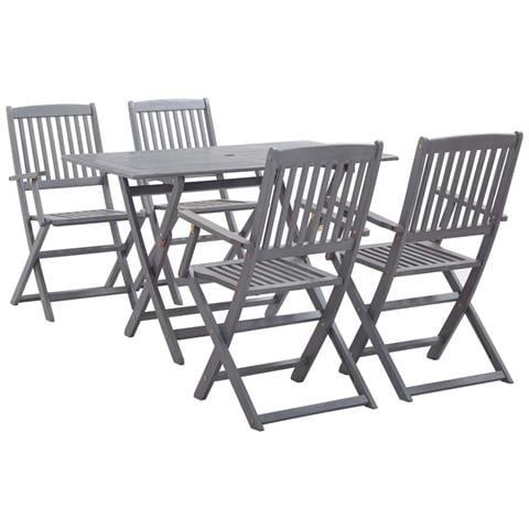 Set Da Pranzo Per Giardino 5 Pz Legno Massello Di Acacia Grigio - Foto 1