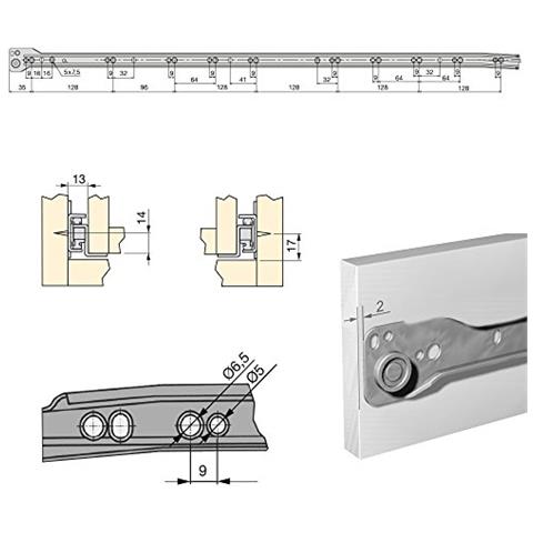 3019925 Guida-binario Con Cuscinetti A Rulli Per Cassetto, Grigio Metallizzato, 800 Mm, Set Di 5 - Foto 4