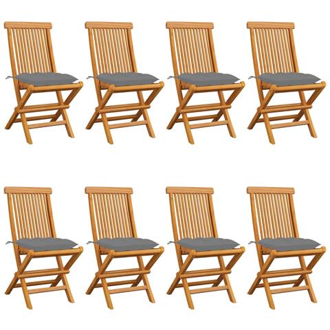 Sedie Da Giardino E Cuscini Grigi 8 Pz Massello Di Teak - Foto 1