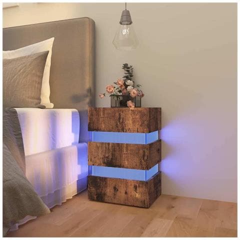 Comodino con LED Rovere Fumo 45x35x67 cm in Legno Multistrato - Foto 2