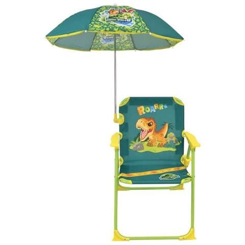 Jurassic World Sedia Pieghevole Da Campeggio Dinosauro - H. 38.5 X L. 38.5 X P. 37.5 Cm - Con Ombrellone Ø 65 Cm - Per Bambini - Foto 1