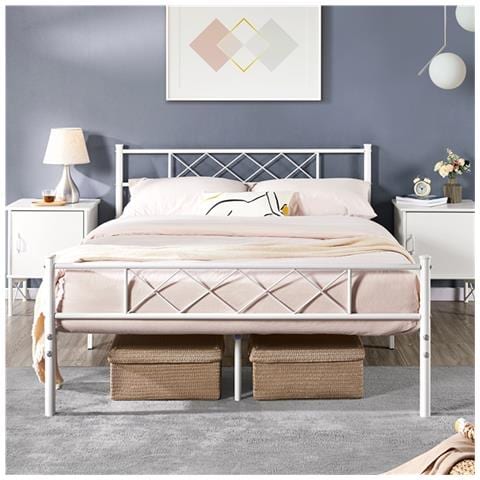 Letto in metallo 120 x 200 cm, struttura con testiera in legno e rete a